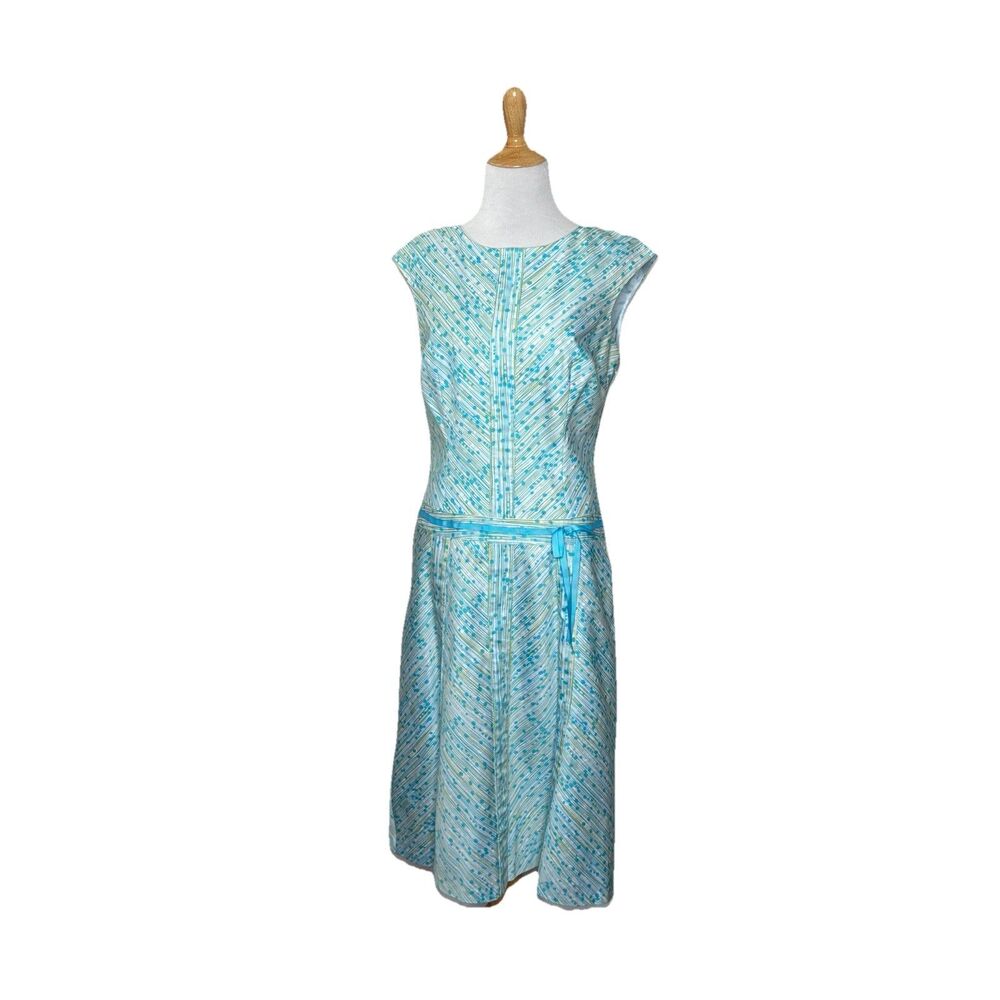 Liz Claiborne Aqua Blue Sleeveless Short sleeve Crew Neck Dress Size 6 Ribbon